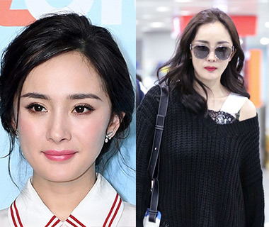 杨幂头发向外卷发际线堪忧 