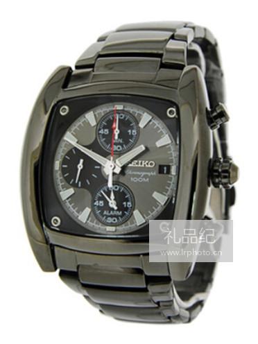 配搭黑色离子电镀表壳；蓝宝石水晶玻璃表镜；螺旋底盖；黑色离子电镀表带；