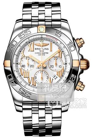 百年灵机械计时系列间金表壳-南极白表盘-Pilot飞行员表链腕表