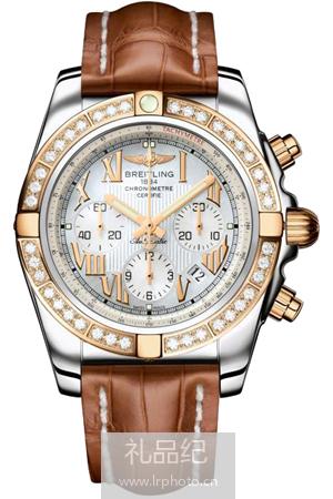 百年灵机械计时系列精钢及18K玫瑰金镶钻表壳-塞拉银表盘-鳄鱼皮表带腕表