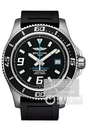 百年灵超级海洋系列精钢表壳-黑色表盘-深蓝色秒针-Diver Pro深潜橡胶表带腕表