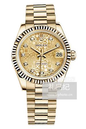 劳力士女装日志型系列178278金色纪念花纹盘腕表