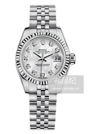 劳力士女装日志型系列179174白贝母镶钻腕表