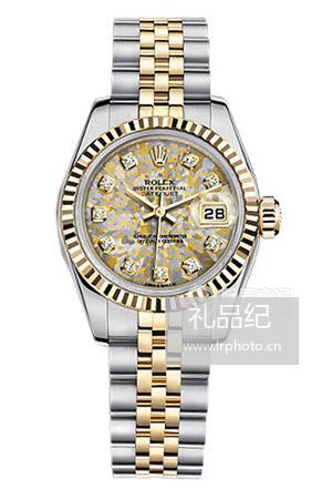 劳力士女装日志型系列179173黄色金晶盘镶钻腕表