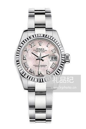 劳力士女装日志型系列179174粉贝母盘罗马时标腕表