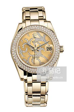 劳力士PEARLMASTER系列81338香槟火焰花纹盘镶钻腕表
