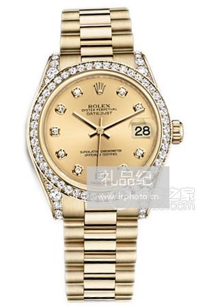 劳力士女装日志型系列178158香槟盘镶钻腕表