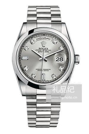 劳力士星期日历型系列118206银盘镶钻腕表
