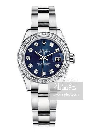 劳力士女装日志型系列179384蓝盘镶钻腕表