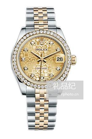 劳力士女装日志型系列178383-63163 J香槟纪念纹镶钻腕表