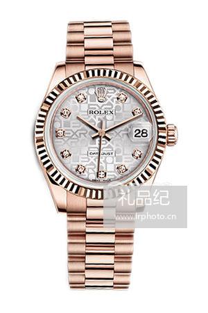 劳力士女装日志型系列178275银纪念纹盘镶钻腕表
