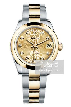 劳力士女装日志型系列178243香槟色纪念花纹盘蚝式表带腕表