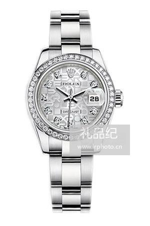 劳力士女装日志型系列179384银纪念纹镶钻腕表