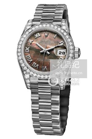 劳力士女装日志型系列179159 黑色珍珠母腕表